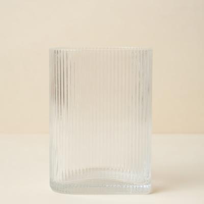 Ribbed Clear Glass Vase - Vertical Fluted Design