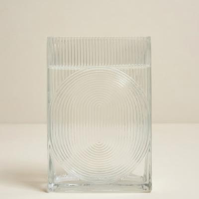 Concentric Circle Ribbed Glass Vase - Rectangular Design