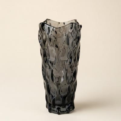 Smoky Grey Textured Organic Glass Vase