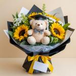 Sunflower & Teddy Bear Graduation Bouquet – Congratulations!
