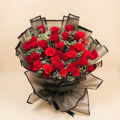 Luxury Red Rose Bouquet with Elegant Black Wrap