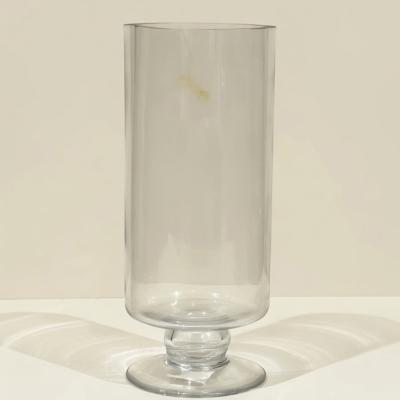 Tall Footed Clear Glass Vase | Modern Cylindrical Bud Vase | Minimalist Decor