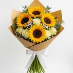 Bright Sunflower Bouquet with White Roses