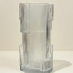 Tall Ribbed Glass Vase | Modern Stacked Crystal Vase | Textured Decorative Vase