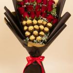 Elegant Red Roses & Ferrero Rocher Bouquet