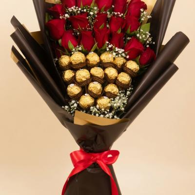 Elegant Red Roses & Ferrero Rocher Bouquet