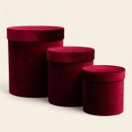Set of 3 Velvet Cylindrical Gift Boxes – Burgundy Red
