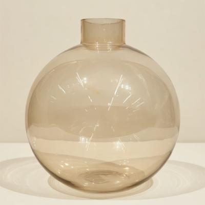 Large Spherical Smoked Glass Vase | Modern Bubble Vase | Beige Brown Glass Decor