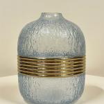Textured Blue Glass Vase with Gold Bands