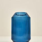 Blue Ribbed Glass Vase - Faceted Design