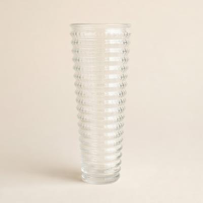 Tall Clear Horizontal Ribbed Glass Vase