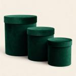 Set of 3 Emerald Green Velvet Cylindrical Gift Boxes