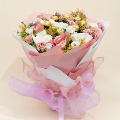 Pink & White Roses with Ferrero Rocher Bouquet