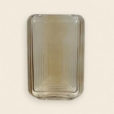 Rectangular Ribbed Smoky Glass Vase | Modern Geometric Flower Vase