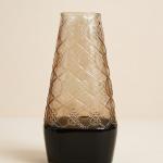 Smoky Brown Diamond Cut Glass Vase