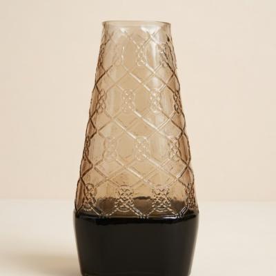 Smoky Brown Diamond Cut Glass Vase