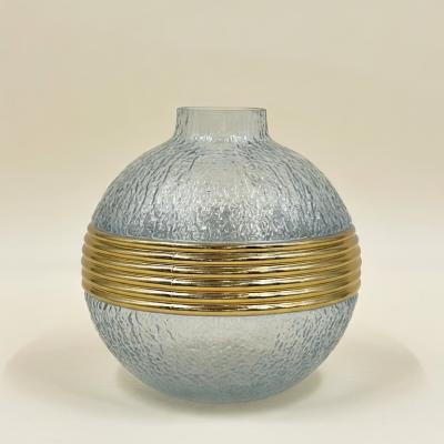Modern Textured Glass Vase with Gold Bands